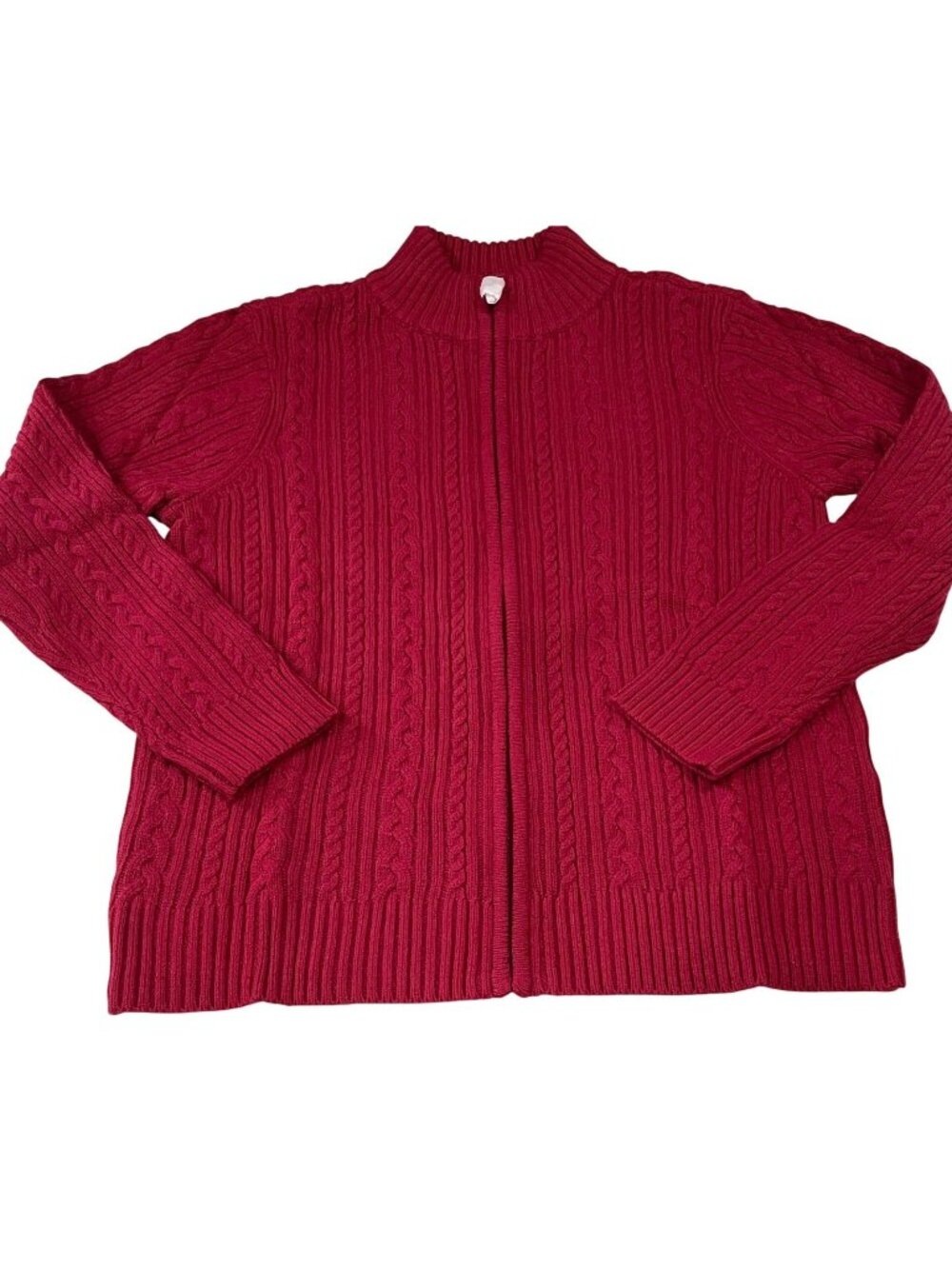 Appleseed's Wool Blend Sweater Jacket PL Red Vibrant Cable Knit Fisherman Preppy